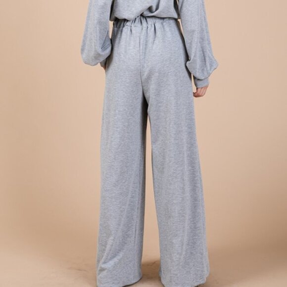 Gray Boat Neck Long Sleeve Drawstring Jumpsuit - Picture 5 of 6